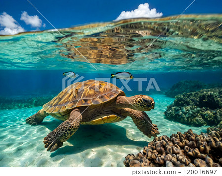 turtle on tropical beach 120016697