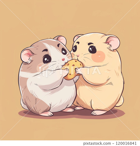 Hamsters fighting over a snack 120016841