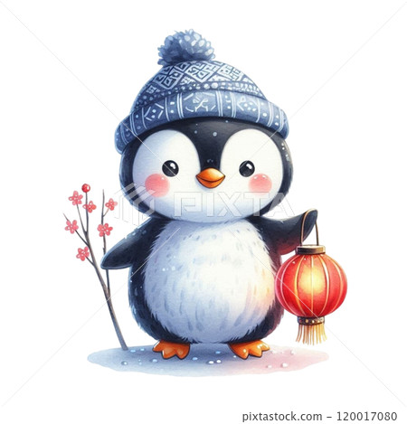 Cute animals holding Chinese lanterns  120017080