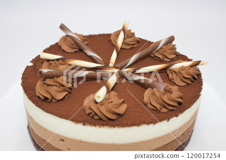 Layered Chocolate Cake with Decorative Toppings Layered Chocolate Cake with Decorative Toppings 120017254