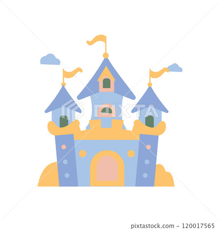 Castle Palace Kingdom Royal Fort Historic Heritage Building Architecture with Flag 120017565