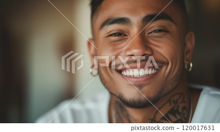 Portrait of a Smiling Man with Short Hair and Small Hoop Earring for Lifestyle Design 120017631
