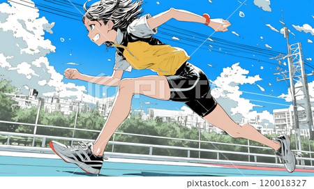 Young woman sprinting Young woman sprinting 120018327