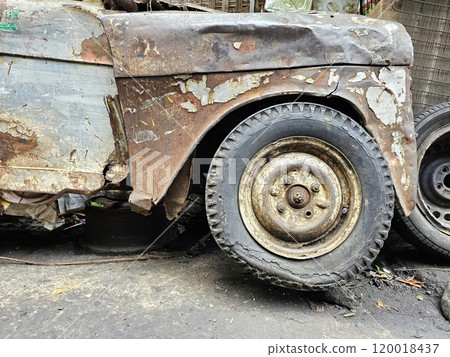 Close up Old Broken Car on the Side of the Road. Close up Old Broken Car on the Side of the Road. 120018437