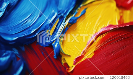 A canvas filled with abstract paint strokes in bold colors like red, blue, and yellow 120018463