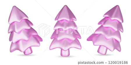 Set 3d pink Christmas tree . Glossy New year and xmas abstract tree shapes. Set 3d pink Christmas tree . Glossy New year and xmas abstract tree shapes. 120019186