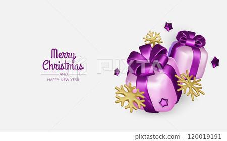 Merry christmas greeting card vector poster. Christmas elegant invitation template with xmas balls, xmas tree and snowflakes. Vector illustration holiday season greeting 120019191