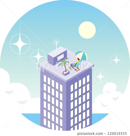 Vacation on the rooftop of a building/Sea and sky 120019355