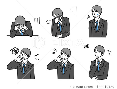 穿西裝的男人的負面情緒表達插畫集 120019429
