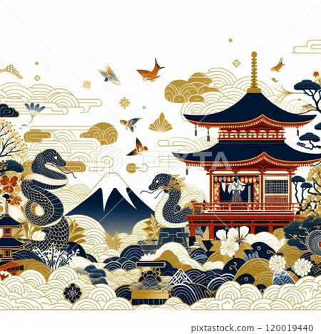 Snake Year New Year's card template for adding a message at the top Snake Year New Year's card template for adding a message at the top 120019440