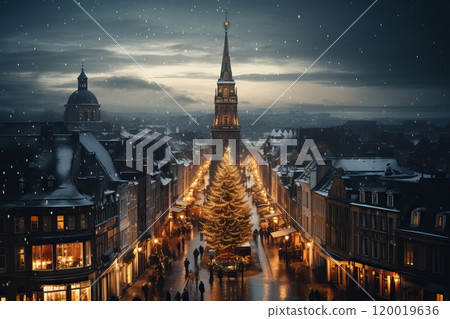 Top view of the main town square during Christmas celebrations. 120019636