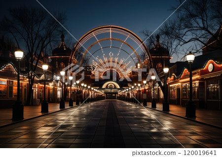 Night pedestrian street near the amusement park. 120019641