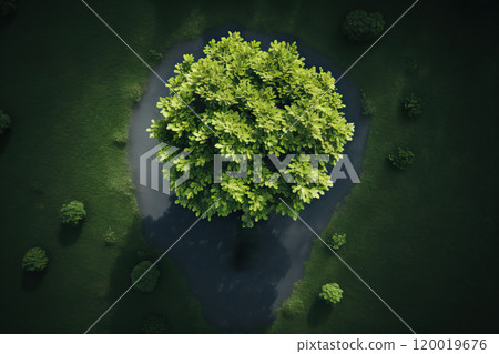 Top view of one big green tree. 120019676