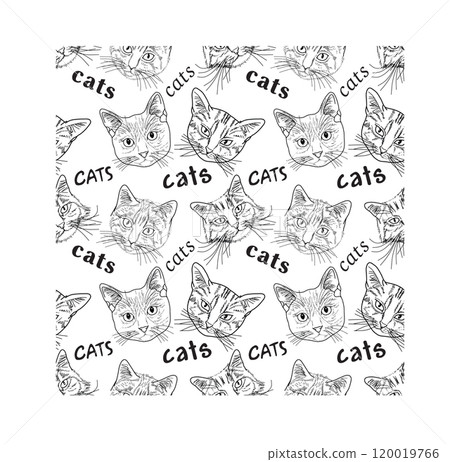 Pattern Cute cats hand drawn in the style doodle 120019766
