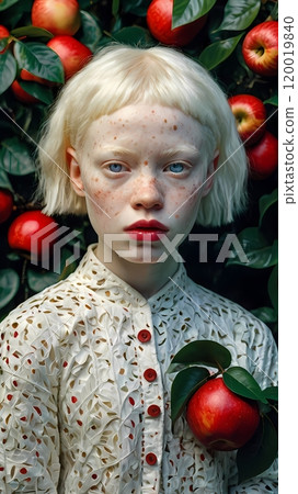 Inclusive albino girl, pretty woman fashion model with braids 120019840
