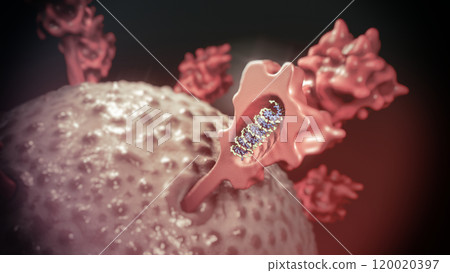 3D Rendering of mRNA Vaccine Interaction with Virus 120020397
