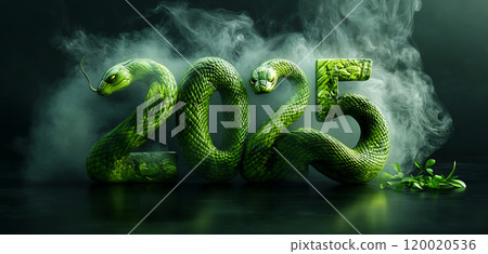 Year 2025 represented by green snake figures Year 2025 represented by green snake figures 120020536