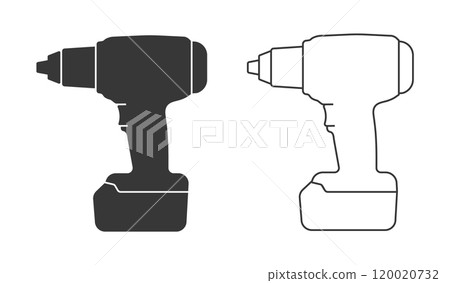 Cordless impact wrench driver icon symbol shape. Battery power screwdriver drill logo sign. Fix, tool, repair. vector illustration. Isolated on white background. 120020732