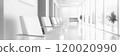 Blurred background of white office or hospital corridor with row of white chairs. Banner with place for text 120020990