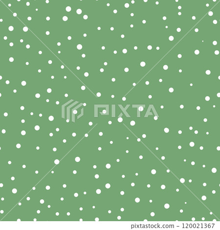 Abstract hand drown polka dots background. Green dotted seamless pattern with white circles. Template design for invitation, poster, card, flyer, textile, fabric 120021367