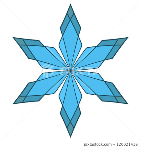Blue template snowflake with shadow. Isolated snowflakes icon, round mandala. Winter Holiday cartoon flat illustration. Merry Christmas and New year Vector. Hand draw style 120021419