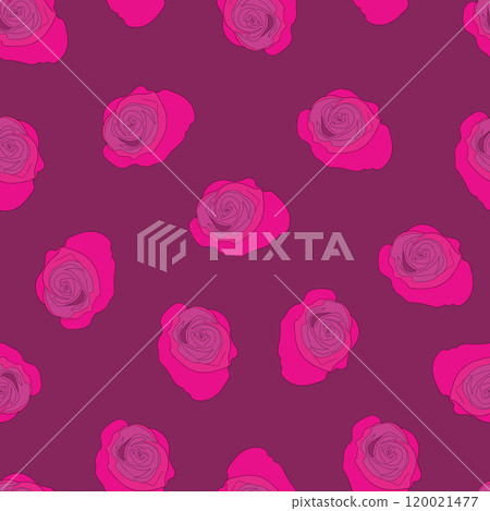 Spring colorful vector illustration with pink roses. Cartoon style. Design for fabric, textile, paper. Holiday print for Easter, Birthday, 8 March. Flowers silhouette 120021477