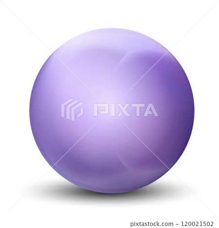 Glass purple ball or precious pearl. Glossy realistic ball, 3D abstract vector illustration highlighted on a white background. Big metal bubble with shadow 120021502