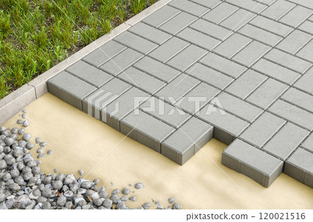 Rectangular-shaped paving blocks laying process - 3D Rectangular-shaped paving blocks laying process - 3D 120021516