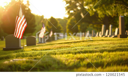 Peaceful morning in a u.s. military cemetery honoring fallen heroes 120021545