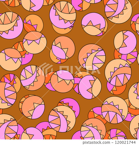 Seamless pattern with geometric aboriginal ornament. Ethnic tribal rounded color background. Afican, australian motiph. Dots painting. Vector illustration, template design for cloth, card, fabric 120021744