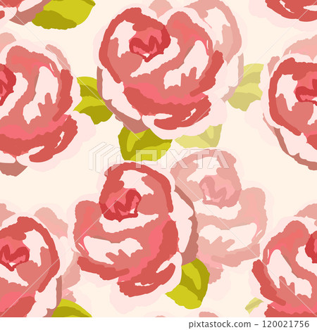 Spring colorful vector illustration with pink roses. Cartoon style. Design for fabric, textile, paper. Holiday print for Easter, Birthday, 8 march. Flowers with leaves 120021756