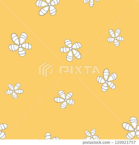 Seamless floral pattern based on traditional folk art ornaments. Colorful chamomile, daisy flowers on color background. Doodle style. Vector illustration. Simple minimalistic pattern Seamless floral pattern based on traditional folk art ornaments. Colorful chamomile, daisy flowers on color background. Doodle style. Vector illustration. Simple minimalistic pattern 120021757