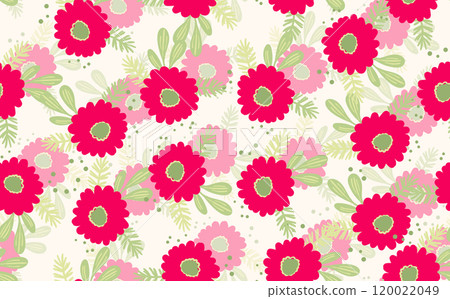 Seamless floral pattern based on traditional folk art ornaments. Colorful flowers on light background. Scandinavian style. Sweden nordic style. Vector illustration. Simple minimalistic pattern 120022049