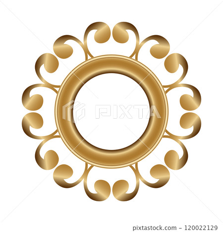Round golden floral vintage wooden frame for your design. Vintage cover. Place for text. Vintage antique gold beautiful rectangular frames. Template vector illustration 120022129