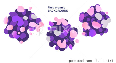Fluid organic background. Frame isolated. Set of abstract liquid shapes, colorful elements, gradient waves with geometric lines, dynamical forms. Vector design for banner, flyer, business card 120022131