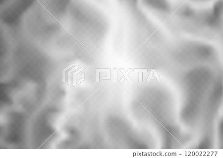 Smoke effect background. Realistic decorative fog in the air, vapor, creeping smoke puff. Layout of cloudy smog. Transparency vector illustration 120022277