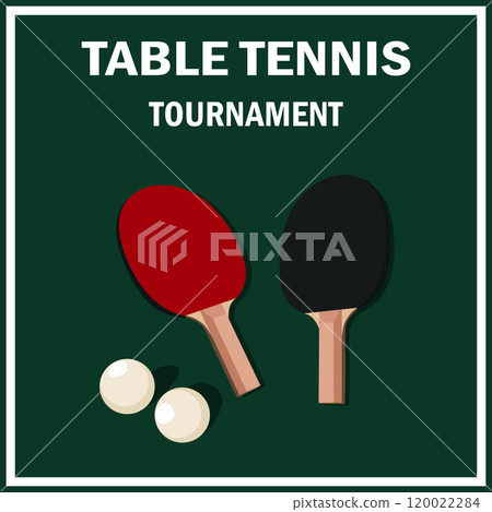 Ping pong banner template. Racket and ball for playing table tennis. Ping pong championship logo, poster design for sports. Flat vector illustration Ping pong banner template. Racket and ball for playing table tennis. Ping pong championship logo, poster design for sports. Flat vector illustration 120022284
