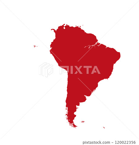 Map of South America, sign silhouette. World Map Globe. Vector Illustration isolated on white background. Latin American continent. Map of South America, sign silhouette. World Map Globe. Vector Illustration isolated on white background. Latin American continent. 120022356
