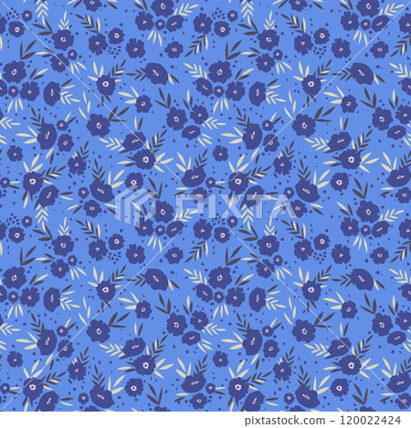 Seamless floral pattern based on traditional folk art ornaments. Colorful flowers on color background. Scandinavian style. Sweden nordic style. Vector illustration. Simple minimalistic pattern Seamless floral pattern based on traditional folk art ornaments. Colorful flowers on color background. Scandinavian style. Sweden nordic style. Vector illustration. Simple minimalistic pattern 120022424