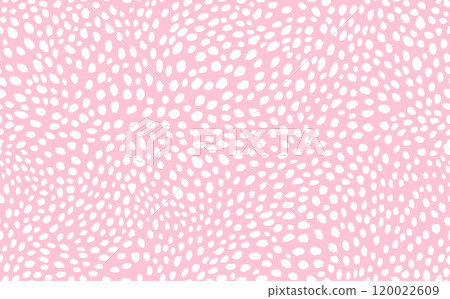 Abstract modern leopard seamless pattern. Animals trendy background. Pink and white decorative vector stock illustration for print, card, postcard, fabric, textile. Modern ornament of stylized skin 120022609