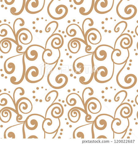 Seamless vintage pattern with curls. Wallpaper in the style of Baroque. Floral ornament. Ethnic tribal background. Vector illustration, template design for cloth, packaging, card, fabric 120022687