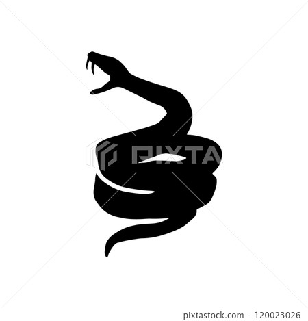 Silhouette illustration of a coiled snake showing its fangs and threatening 120023026