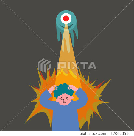 一名年輕人被外星力量（外星人）光束攻擊的插圖 120023591