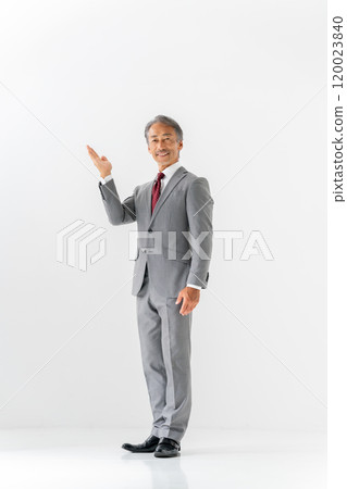 Businessman portrait, full body, hand waving 120023840