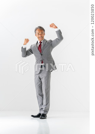 Businessman portrait full body fist pump 120023850