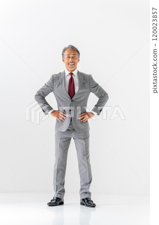 Businessman portrait, full body, standing with legs apart Businessman portrait, full body, standing with legs apart 120023857
