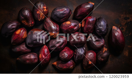 Dried Kola Nuts background. Food backdrop. Generative AI 120023959