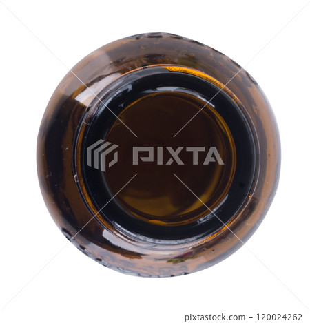 Glass bottle, Energy drink bottom view isolated on white background brown Glass bottle, Energy drink bottom view isolated on white background brown 120024262