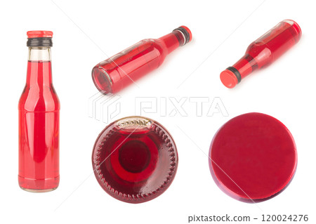 Glass bottle, water red isolated on white background Glass bottle, water red isolated on white background 120024276