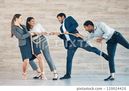 Pull rope, business and people in office for opportunity, recruitment and conflict solution of competition. Frustrated, workers and tug of war with teamwork, power and support of interview challenge Pull rope, business and people in office for opportunity, recruitment and conflict solution of competition. Frustrated, workers and tug of war with teamwork, power and support of interview challenge 120024428